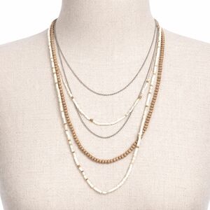 Gold Silver Layered Necklace with Wooden Beads | Boho Chic Jewelry